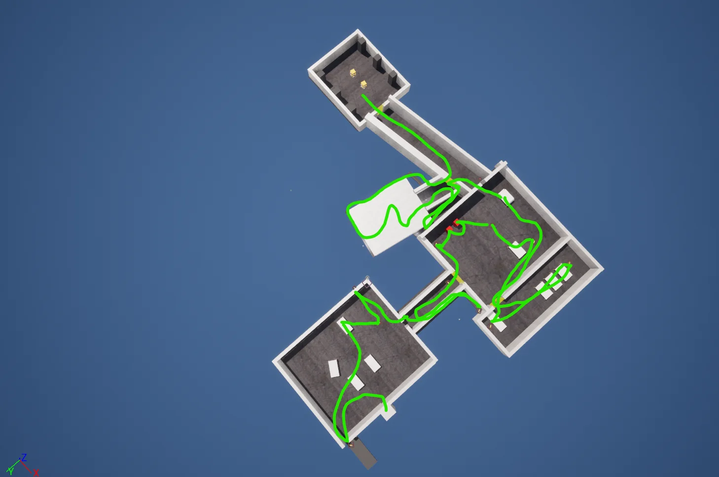 Level Design Studio Final 教室关卡俯视图与路径标注